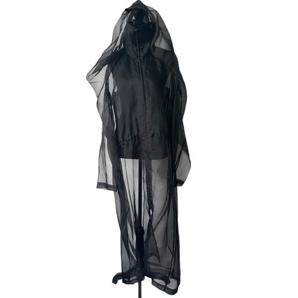 PEACHOO + KREJBERG Silk Transparent Coat in Black size M with Hood RTW SS13 - Picture 1 of 16